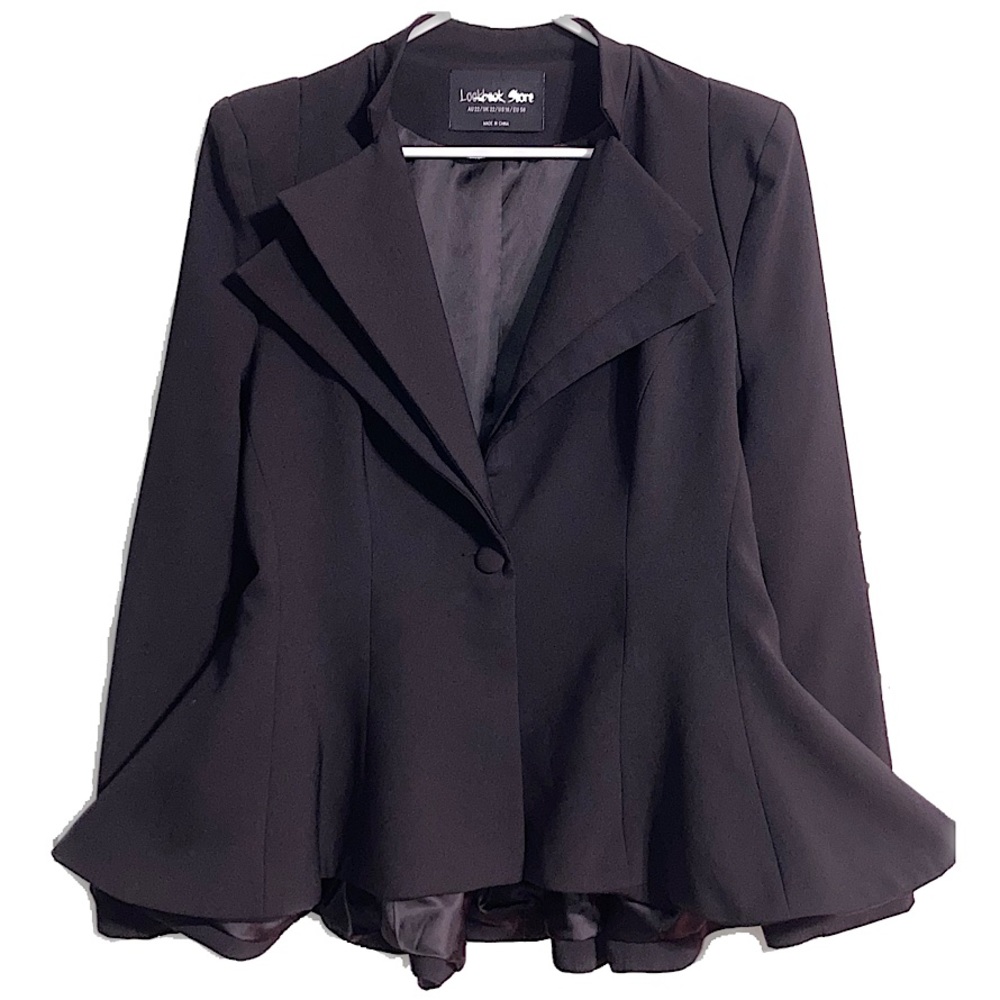 Lookbook Store Double Lapel Fit-and-Flare Edgy Black Blazer | Single Button | 18